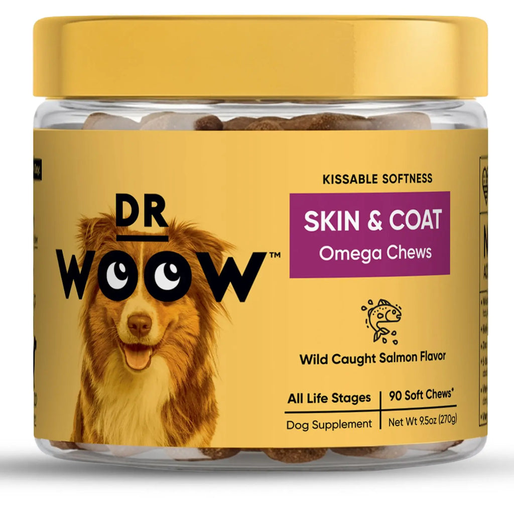 Dr. Woow Premium Salmon Flavor Soft Chews for Dogs - High Protein Treats with Biotin and Vitamins for Shiny Coat and Healthy Skin Support