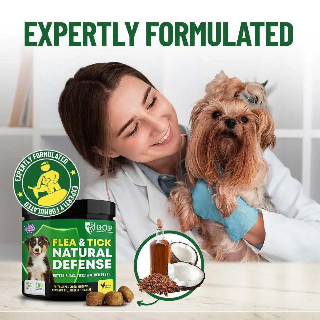 GCP Natural Flea & Tick Soft Chews for Dogs – Chicken Flavored Dietary Supplement with Vitamins, Apple Cider Vinegar, and Coconut Oil – 100 Count