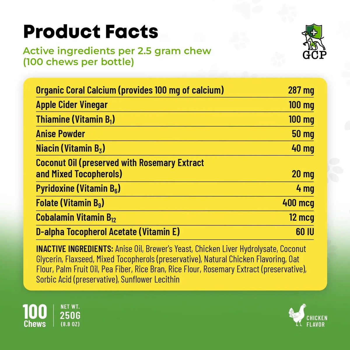 GCP Natural Flea & Tick Soft Chews for Dogs – Chicken Flavored Dietary Supplement with Vitamins, Apple Cider Vinegar, and Coconut Oil – 100 Count