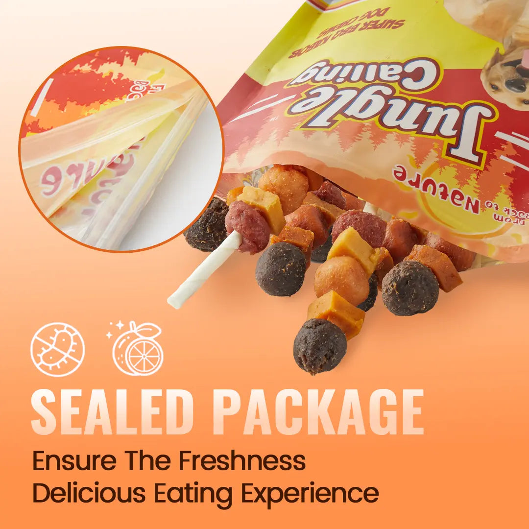 「Buy 1 Get 1 Free」Jungle Calling Chicken, Duck, Beef, Sweet Potato & Pumpkin Kabob Dog Treats, Multi-Flavor Dog Chews, Rawhide Sticks, Chew Sticks, Kabob Treats, Pet Snacks, Reward Treats, Training , Chicken Breast Wrapped Cod Stix,Triple FLAVOR ROLLS