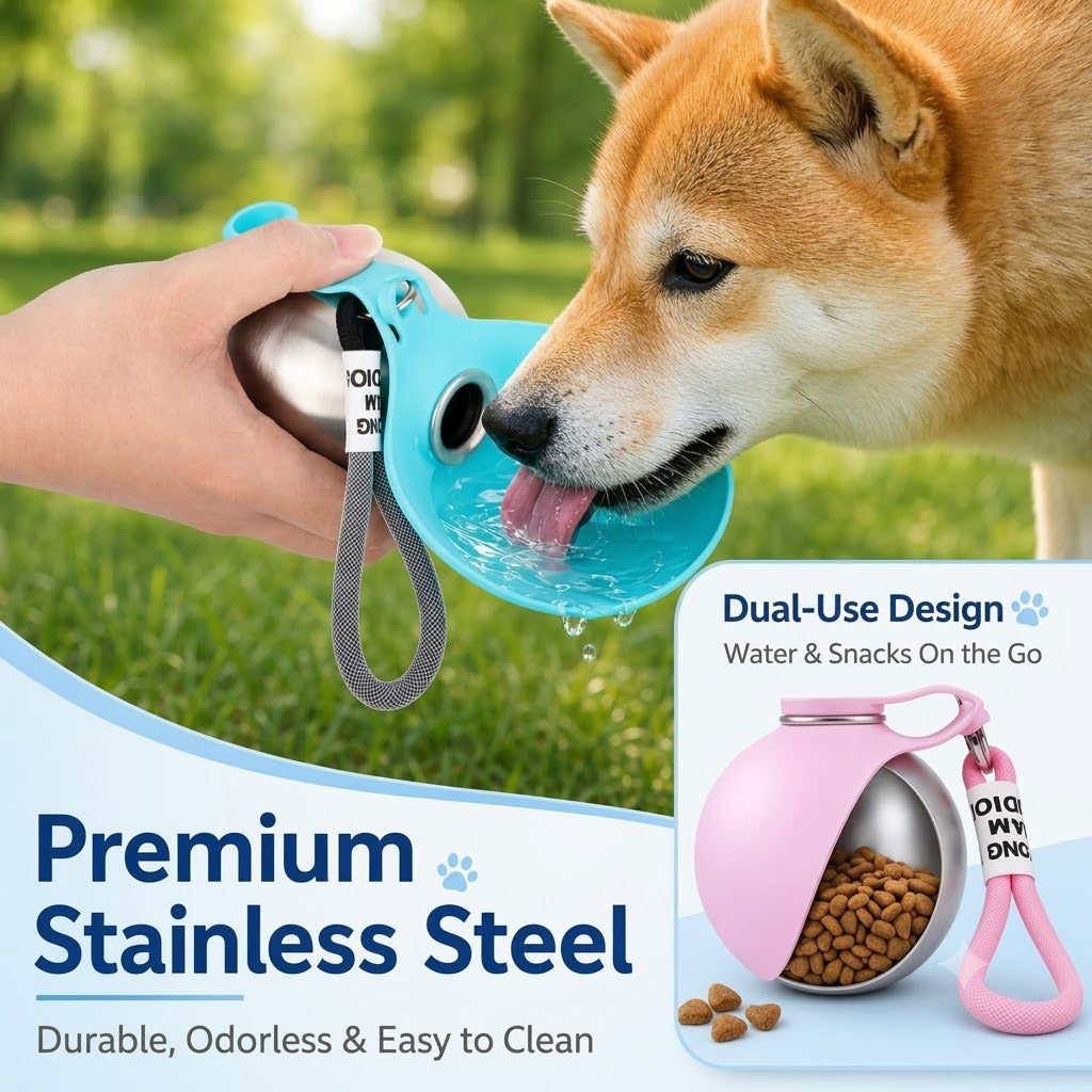 Lumikata 2-in-1 Portable Dog Water Bottle – 10oz Stainless Steel, Foldable Bowl Mode
