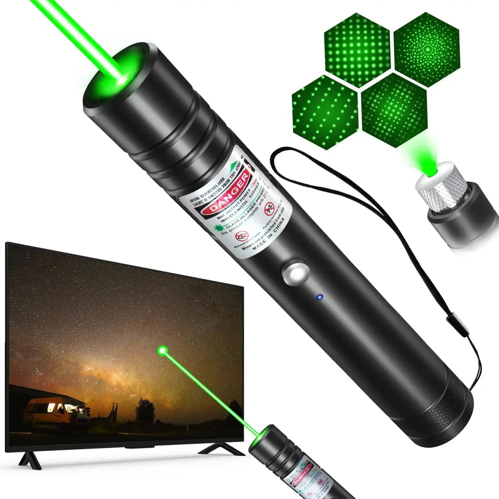 Rechargeable Green Laser Pointer and Line Light Flashlight for Long-Distance Use - Ideal for Presentations, TV/LED/LCD Screens, Office, Outdoor Activities, and Pet Engagement