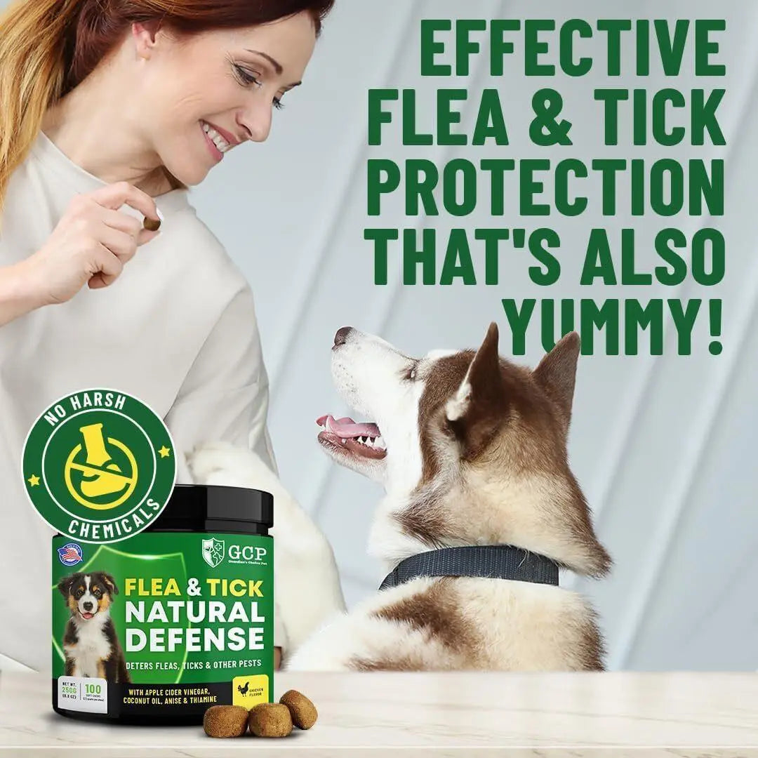 GCP Natural Flea & Tick Soft Chews for Dogs – Chicken Flavored Dietary Supplement with Vitamins, Apple Cider Vinegar, and Coconut Oil – 100 Count