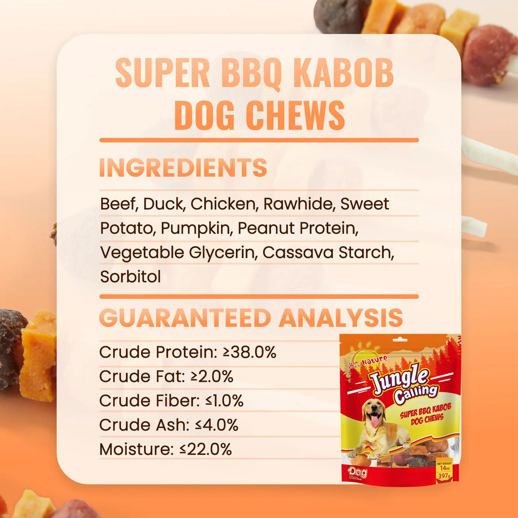 「Buy 1 Get 1 Free」Jungle Calling Chicken, Duck, Beef, Sweet Potato & Pumpkin Kabob Dog Treats, Multi-Flavor Dog Chews, Rawhide Sticks, Chew Sticks, Kabob Treats, Pet Snacks, Reward Treats, Training , Chicken Breast Wrapped Cod Stix,Triple FLAVOR ROLLS