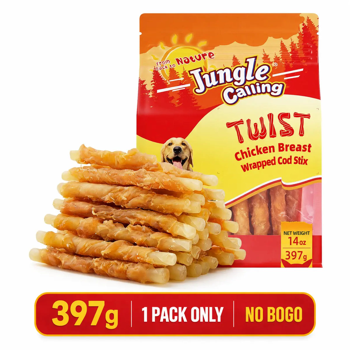 「Buy 1 Get 1 Free」Jungle Calling Chicken, Duck, Beef, Sweet Potato & Pumpkin Kabob Dog Treats, Multi-Flavor Dog Chews, Rawhide Sticks, Chew Sticks, Kabob Treats, Pet Snacks, Reward Treats, Training , Chicken Breast Wrapped Cod Stix,Triple FLAVOR ROLLS