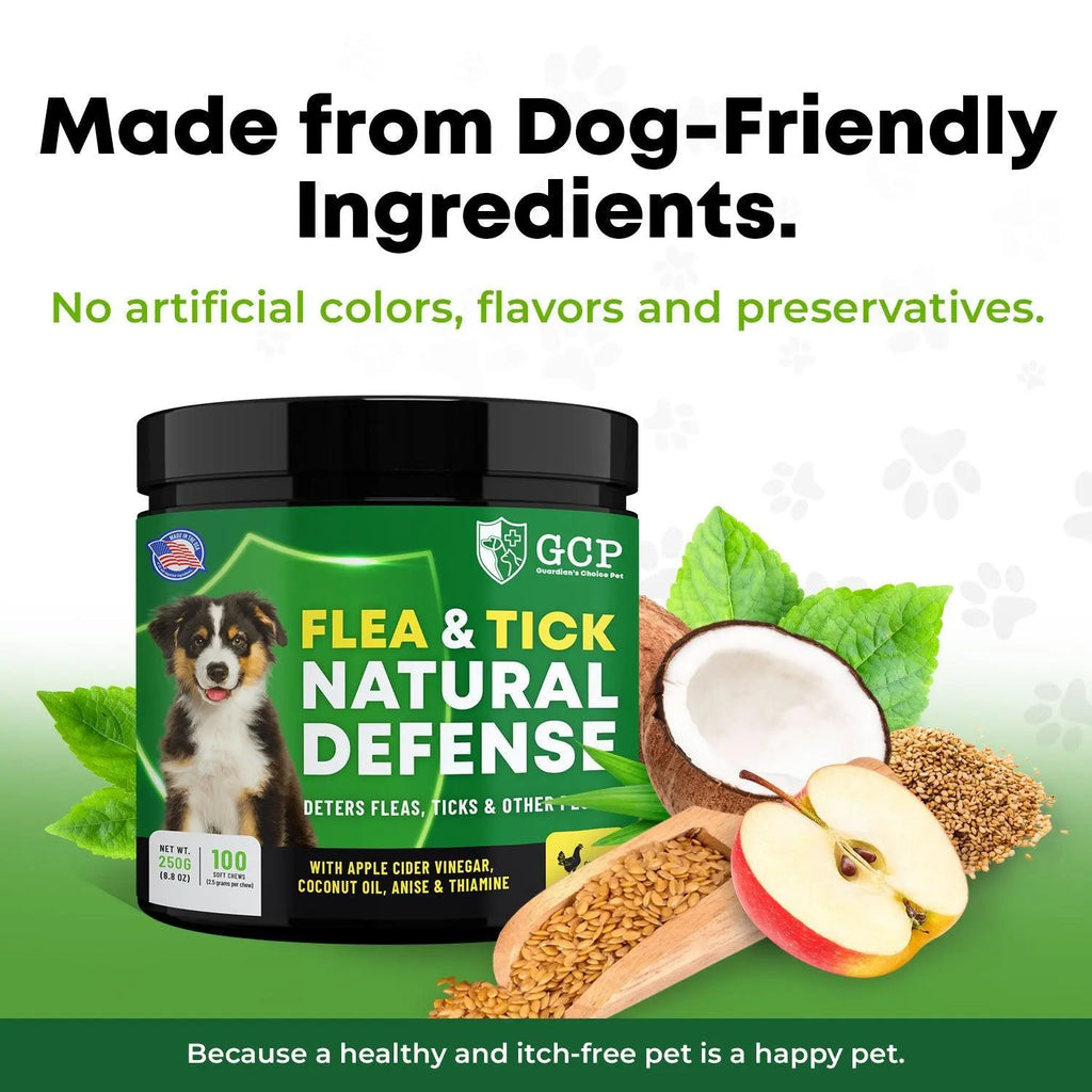 GCP Natural Flea & Tick Soft Chews for Dogs – Chicken Flavored Dietary Supplement with Vitamins, Apple Cider Vinegar, and Coconut Oil – 100 Count