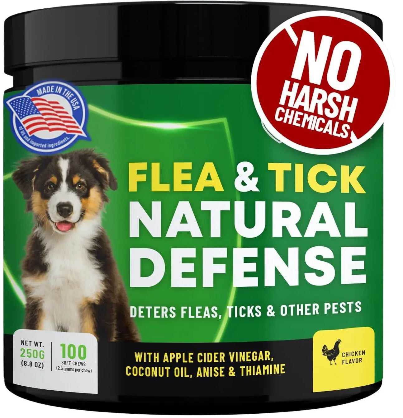 GCP Natural Flea & Tick Soft Chews for Dogs – Chicken Flavored Dietary Supplement with Vitamins, Apple Cider Vinegar, and Coconut Oil – 100 Count