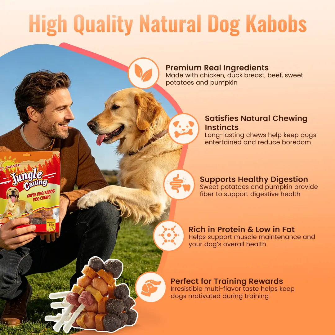 「Buy 1 Get 1 Free」Jungle Calling Chicken, Duck, Beef, Sweet Potato & Pumpkin Kabob Dog Treats, Multi-Flavor Dog Chews, Rawhide Sticks, Chew Sticks, Kabob Treats, Pet Snacks, Reward Treats, Training , Chicken Breast Wrapped Cod Stix,Triple FLAVOR ROLLS