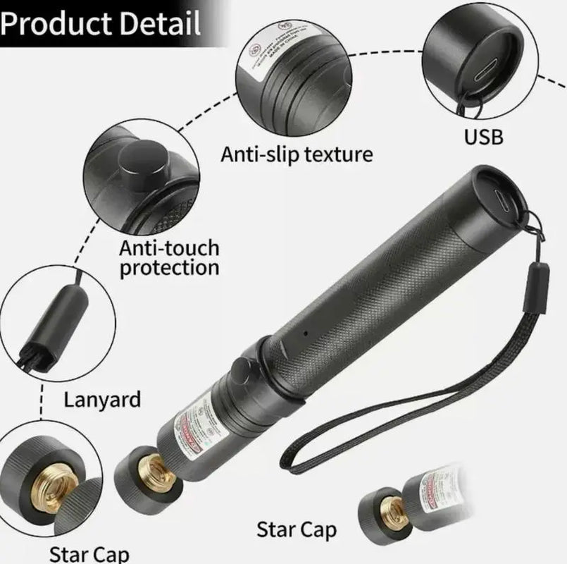 Rechargeable Green Laser Pointer and Line Light Flashlight for Long-Distance Use - Ideal for Presentations, TV/LED/LCD Screens, Office, Outdoor Activities, and Pet Engagement