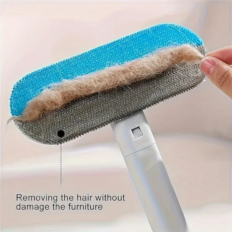 4-in-1 Reusable Pet Hair Removal Brush with Extended Handle and Detail Brushes for Sofas, Rugs, Carpets, Bedding, and Fabric Car Seats