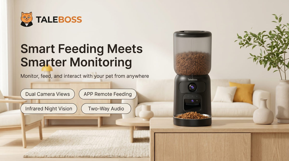 Taleboss Smart Automatic Cat Feeder with Camera – 5L, 1080P HD, App Control, Laser Toy