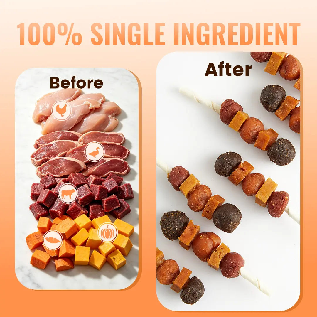 「Buy 1 Get 1 Free」Jungle Calling Chicken, Duck, Beef, Sweet Potato & Pumpkin Kabob Dog Treats, Multi-Flavor Dog Chews, Rawhide Sticks, Chew Sticks, Kabob Treats, Pet Snacks, Reward Treats, Training , Chicken Breast Wrapped Cod Stix,Triple FLAVOR ROLLS