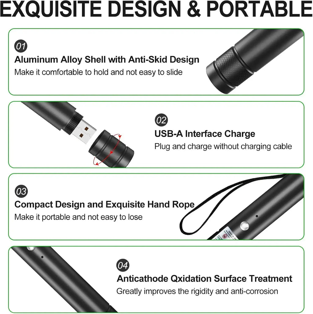 Rechargeable Green Laser Pointer and Line Light Flashlight for Long-Distance Use - Ideal for Presentations, TV/LED/LCD Screens, Office, Outdoor Activities, and Pet Engagement