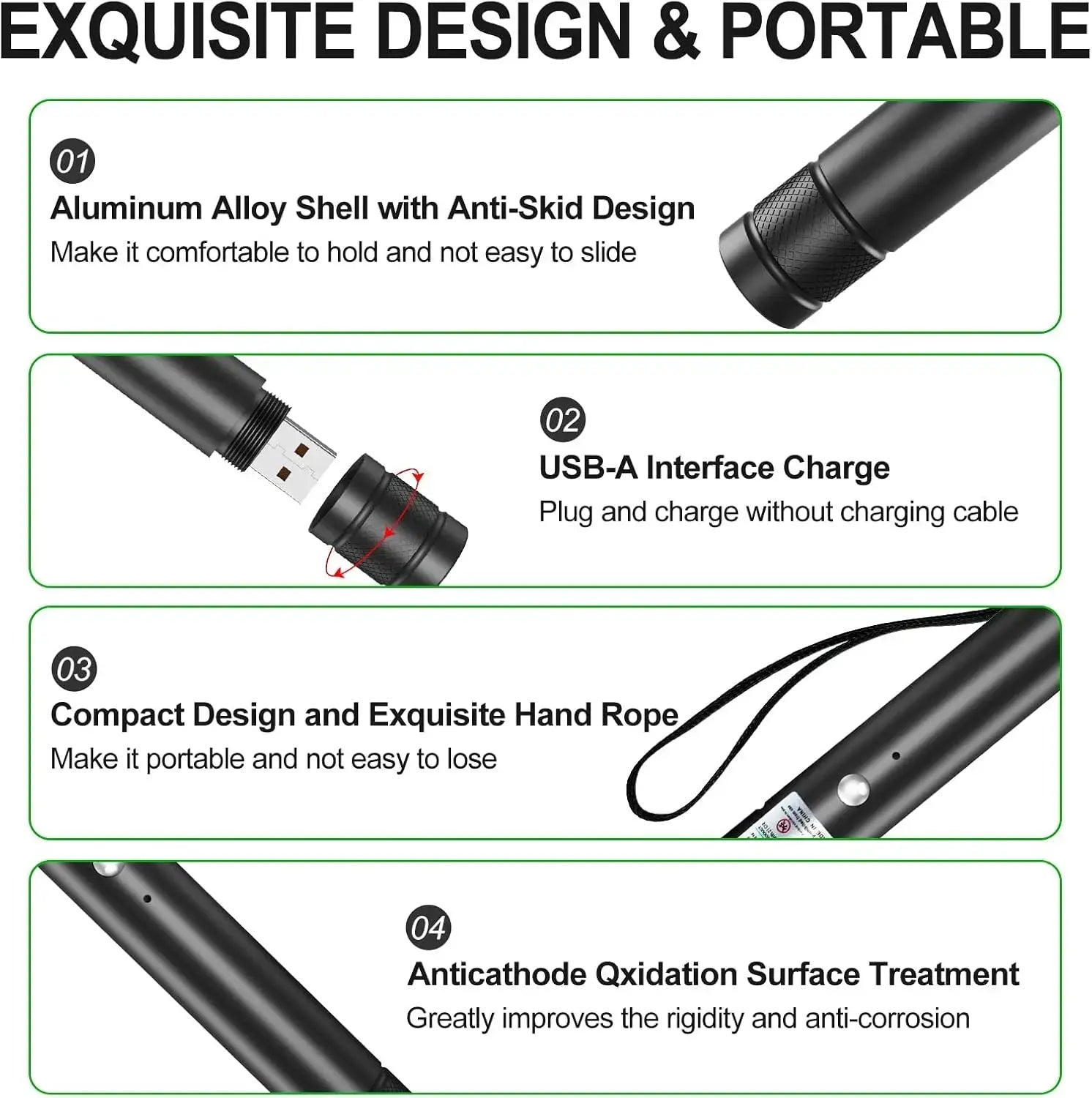 Rechargeable Green Laser Pointer and Line Light Flashlight for Long-Distance Use - Ideal for Presentations, TV/LED/LCD Screens, Office, Outdoor Activities, and Pet Engagement