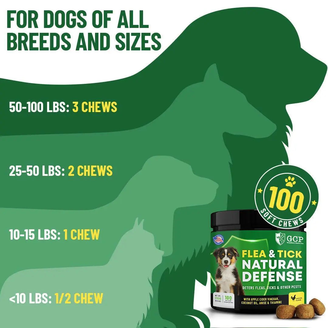 GCP Natural Flea & Tick Soft Chews for Dogs – Chicken Flavored Dietary Supplement with Vitamins, Apple Cider Vinegar, and Coconut Oil – 100 Count