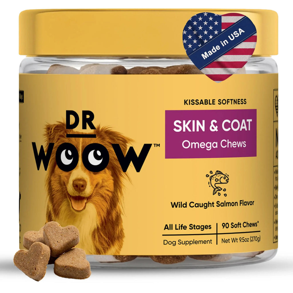Dr. Woow Premium Salmon Flavor Soft Chews for Dogs - High Protein Treats with Biotin and Vitamins for Shiny Coat and Healthy Skin Support